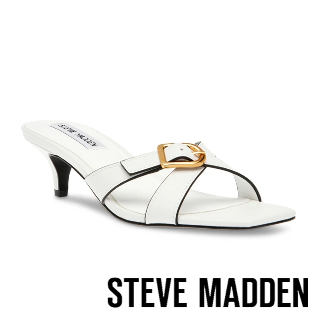 STEVE MADDEN KRUZE 金屬扣環交叉帶涼跟鞋(白色)