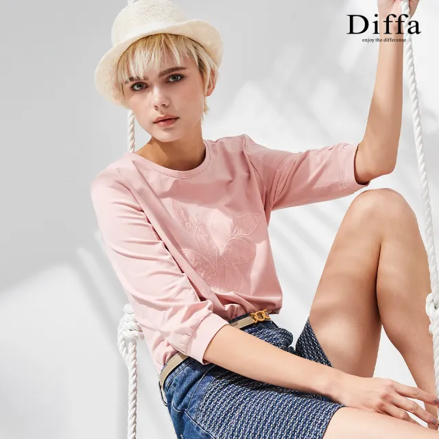 【Diffa】氣質桂冠葉貼布繡針織衫-女