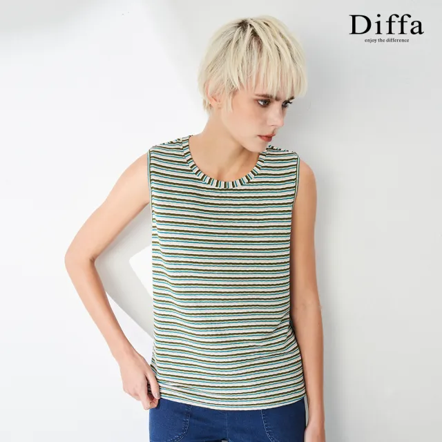 【Diffa】歐風質感綠條無袖針織衫-女