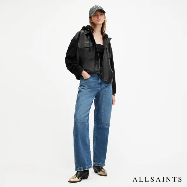 【ALLSAINTS】MORTEN 寬鬆連帽拼接羊皮外套皮衣 WL578Z(寬鬆版型)