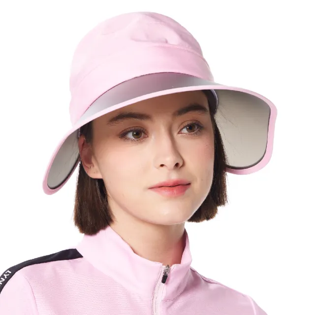 【Lynx Golf】女款抗UV功能可拆式變換中空帽造型Lynx字樣繡花可調式大盤帽(粉色)