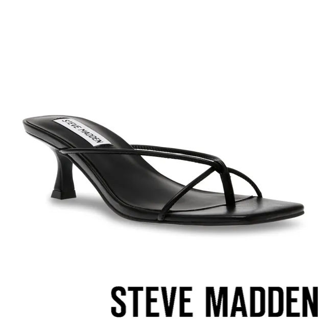 【steve madden】BRINNIE 細帶方頭夾腳涼跟鞋(黑色)