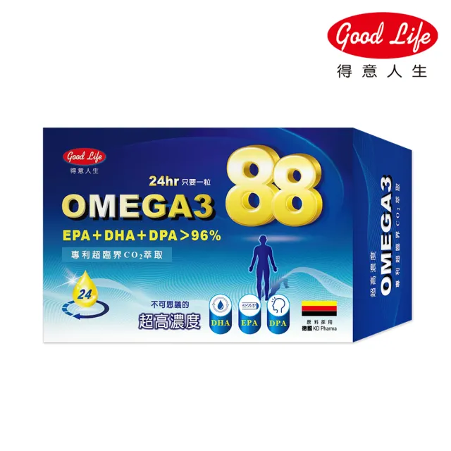 【得意人生】德國超高濃度OMEGA3 88 魚油軟膠囊一入組(30粒/盒)