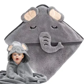【AHOYE】大象連帽兒童毛巾 105*105cm(彌月禮 浴巾 毯子)