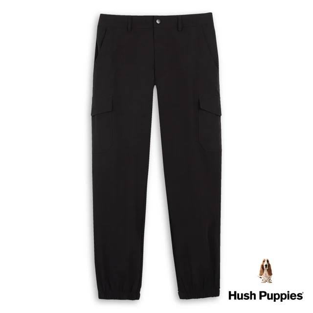 Hush Puppies 男裝 長褲 素色後鬆緊縮口工裝褲(黑色 / 43121102)