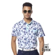 【Lynx Golf】男款吸溼排汗水波紋組織布滿版Lynx字樣印花造型胸袋款短袖POLO衫/高爾夫球衫(二色)