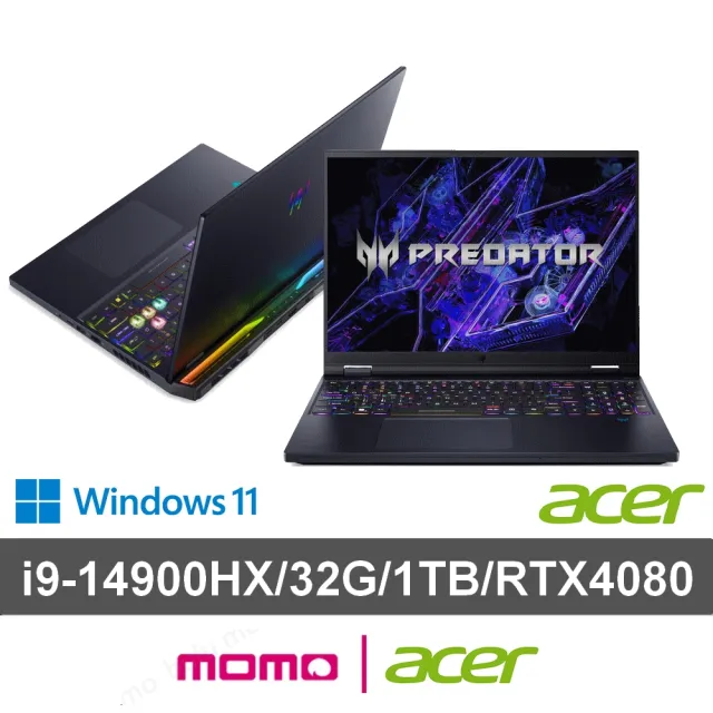 【Acer 宏碁】16吋14代i9 RTX4080電競筆電(Predator/PH16-72-98UH/i9-14900HX/32G/1TB SSD/W11)