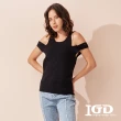 【IGD 英格麗】速達-網路獨賣款-挖肩針織上衣(黑色)