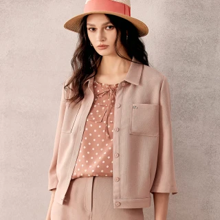 【ILEY 伊蕾】網格七分袖襯衫式外套(粉色；M-XL；1241014006)