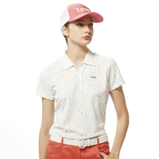 【Lynx Golf】女款吸溼排汗機能側開拉鍊造型半身千鳥紋印花短袖POLO衫/高爾夫球衫(白色)