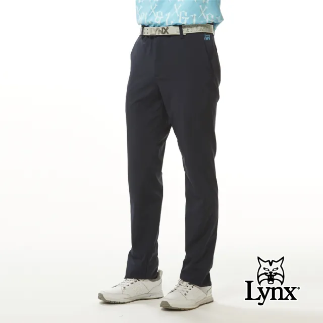 【Lynx Golf】男款四面彈性布料材質基本款素面造型山貓繡花平口休閒長褲(四色)