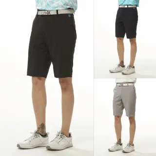 【Lynx Golf】男款四面彈性布料材質基本款素面造型山貓繡花平口休閒短褲(三色)