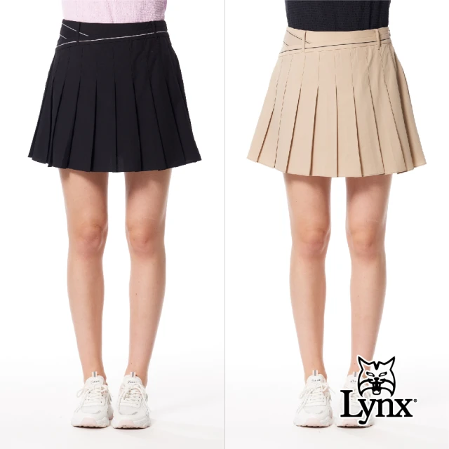 Lynx Golf 女款彈性舒適素面外觀腰圍造型線條印花後腰隱形拉鍊設計運動短裙(二色)