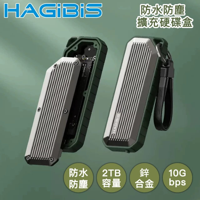【HAGiBiS海備思】鋅合金IP65防水防塵 M.2/SSD擴充硬碟盒 綠