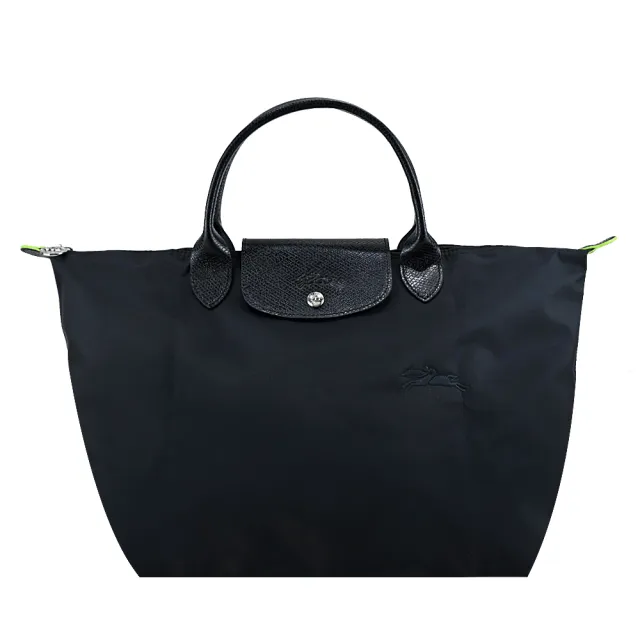 【LONGCHAMP】LE PLIAGE GREEN系列刺繡短把再生尼龍摺疊水餃包(中/多色選)