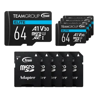 【Team 十銓】ELITE MicroSDXC 64G UHS-I U3 ELITE A1 4K專用高速記憶卡(含轉卡 五入組)