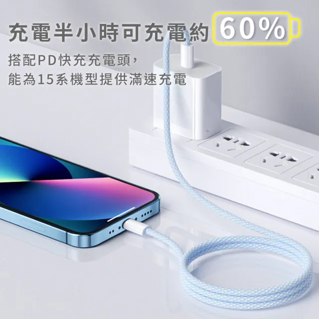 【聆翔】2M 60W iPhone15通用快充編織線(充電線 傳輸線 尼龍編織線 快充線 手機充電線 Type-C快充線)