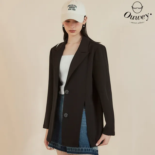 【OUWEY 歐薇】單肩挖空開衩西裝外套(黑色;S-L;3241234705)
