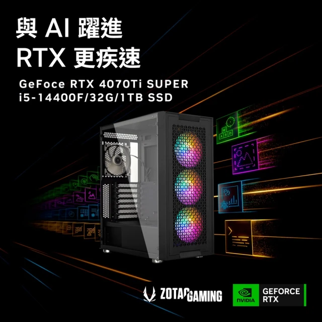 【NVIDIA】i5十核GeForce RTX 4070 TI SUPER{尊爵悍將}電競電腦(i5-14400F/華碩B760/32G/1TB)