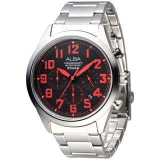【ALBA】雅柏手錶 個性潮流三眼碼錶計時男錶-紅刻/AT3533X1(保固二年)