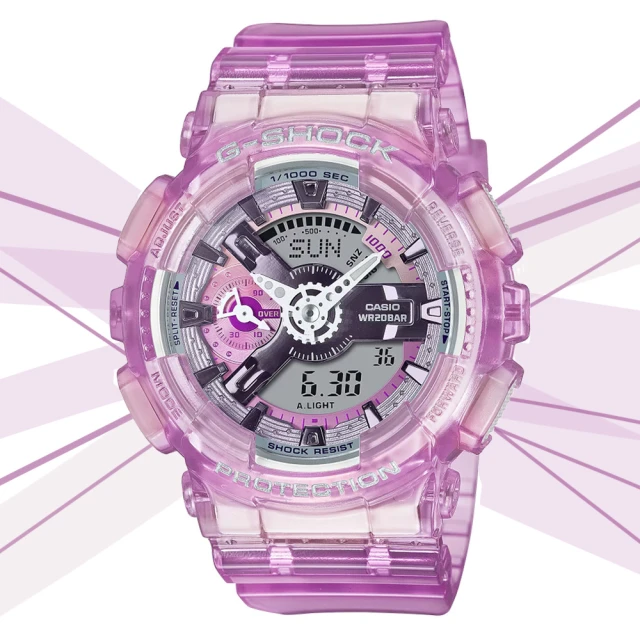 CASIO 卡西歐 G-SHOCK WOMEN 科幻虛擬世界 半透明Y型構造雙顯錶-粉(GMA-S110VW-4A 防水200米)