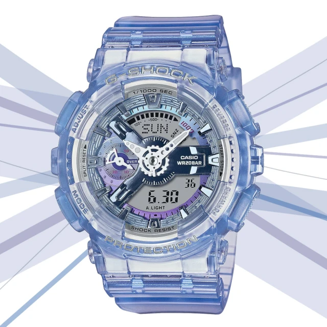 CASIO 卡西歐 G-SHOCK WOMEN 科幻虛擬世界 半透明Y型構造雙顯錶-藍(GMA-S110VW-6A 防水200米)