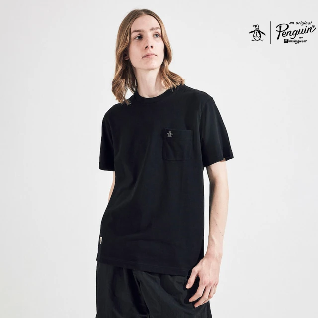 Munsingwear 企鵝牌 男女款黑色經典logo基本款口袋圓領T-Shirt MGTP2C01