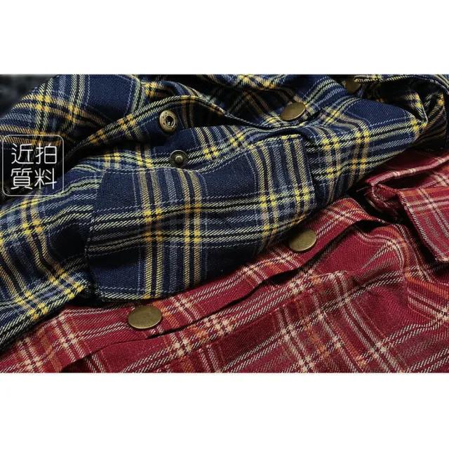 【Shiny 藍格子】復古格紋短版壓釦長袖襯衫外套 V3914 現+預(女裝)