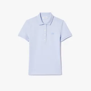 【LACOSTE】女裝-緊身彈性棉短袖Polo衫(紫藍色)