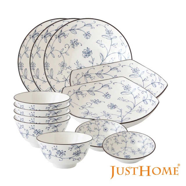 Just HomeJust Home 日式春漫花舞陶瓷12件碗盤餐具組(碗 盤 碟)