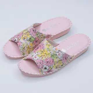 【PANSY】花卉女士手工防滑舒適柔軟皮革室內拖鞋 粉色 室內鞋 拖鞋 防滑拖鞋(8690)