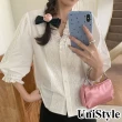 【UniStyle】五分袖襯衫 韓版復古V領蕾絲滾邊上衣 女 EAY1312(白襯衫)