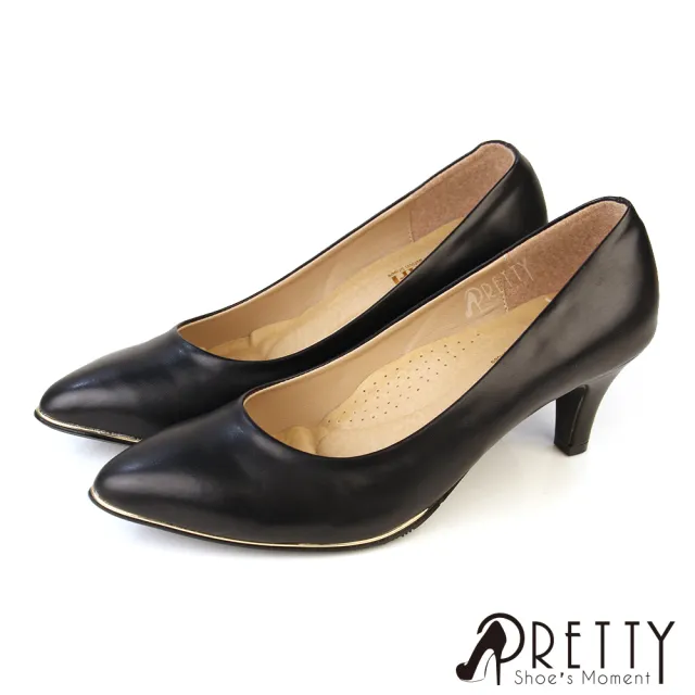 【Pretty】女大尺碼 高跟鞋 包鞋 尖頭 通勤 上班 面試 台灣製(米色、黑色)