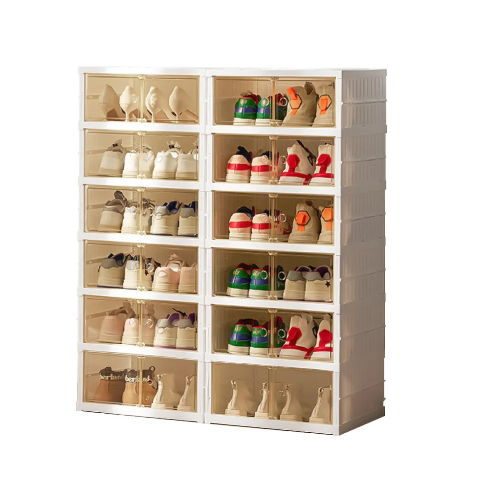 【ONE HOUSE】大櫻免組裝折疊式磁吸鞋櫃 收納櫃 收納箱-300L四排六層(1組)