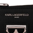 【KARL LAGERFELD 卡爾】卡爾皮革L 型拉鍊卡夾零錢包(黑)