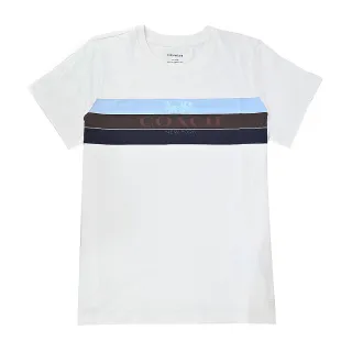 【COACH】三色條紋馬車LOGO印花短袖T恤