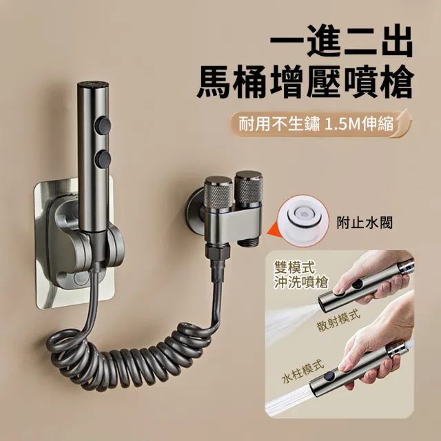 【ANTIAN】一進二出馬桶沖洗噴槍套組 廁所高壓水槍 水龍頭雙控角閥 馬桶清洗器 產婦噴水槍