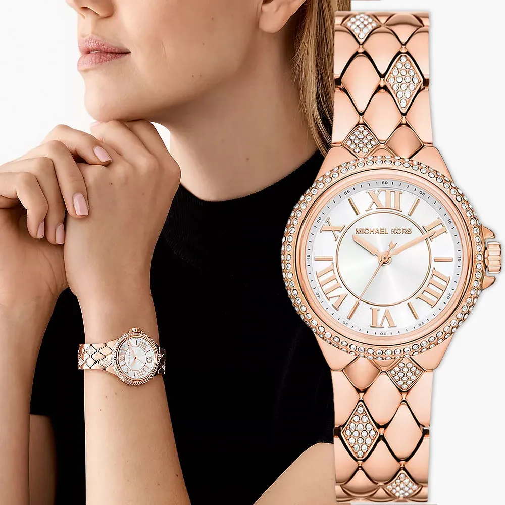 【Michael Kors】MK Camille 羅馬菱格紋晶鑽女錶-33mm 520送禮 禮物(MK4810)