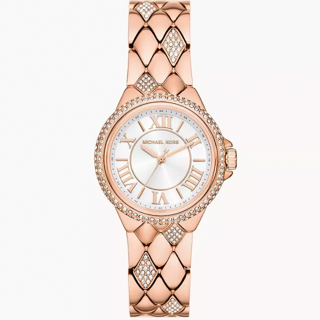 【Michael Kors】MK Camille 羅馬菱格紋晶鑽女錶-33mm 520送禮 禮物(MK4810)