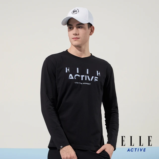 ELLE ACTIVE 男款 休閒圓領長袖T恤-白色(EA2