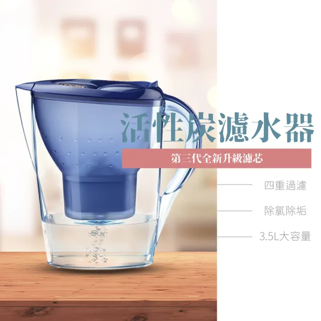 【CATIS】3.5L活性炭濾水壺 淨水壺 過濾水壺 送1個濾芯(brita通用水壺 淨水器 過濾水壺 飲水壺 適用brita)