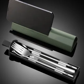 【挪威森林】頂級316不鏽鋼環保便攜餐具組 不銹鋼筷子湯匙+收納盒(野餐露營餐具手機架)
