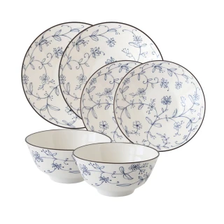【Just Home】日式春漫花舞陶瓷6件碗盤餐具組(碗 盤)