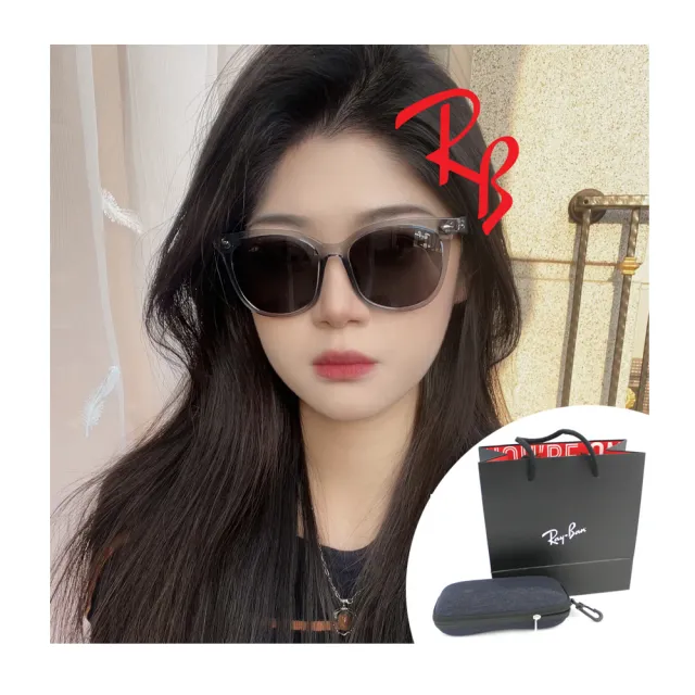 【RayBan 雷朋】亞洲版 時尚大鏡面太陽眼鏡 舒適加高鼻翼 RB4379D 659987 透灰框抗UV深灰鏡片 公司貨