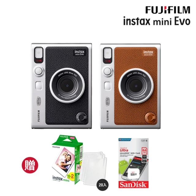 FUJIFILM 富士 Instax Mini EVO 混合式數位拍立得相機 原廠公司貨(空白底片20張64G記憶卡超值組)