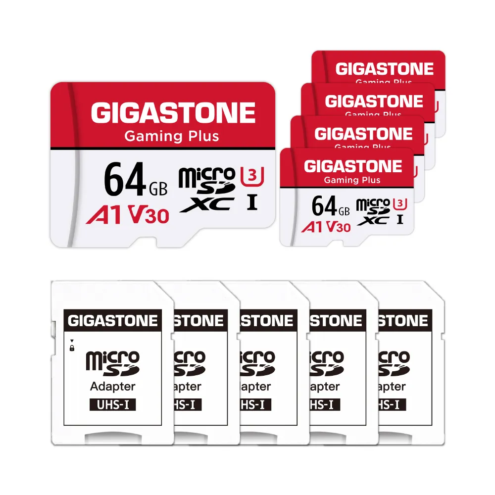 【GIGASTONE 立達】Gaming Plus microSDXC UHS-Ⅰ U3 A1V30 64GB遊戲專用記憶卡-5入組(支援Switch/GoPro)