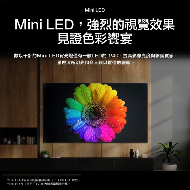 【LG 樂金】65型 4K 120Hz NanoCell奈米控色 Mini LED AI語音聯網液晶顯示器(65QNED86SRA)
