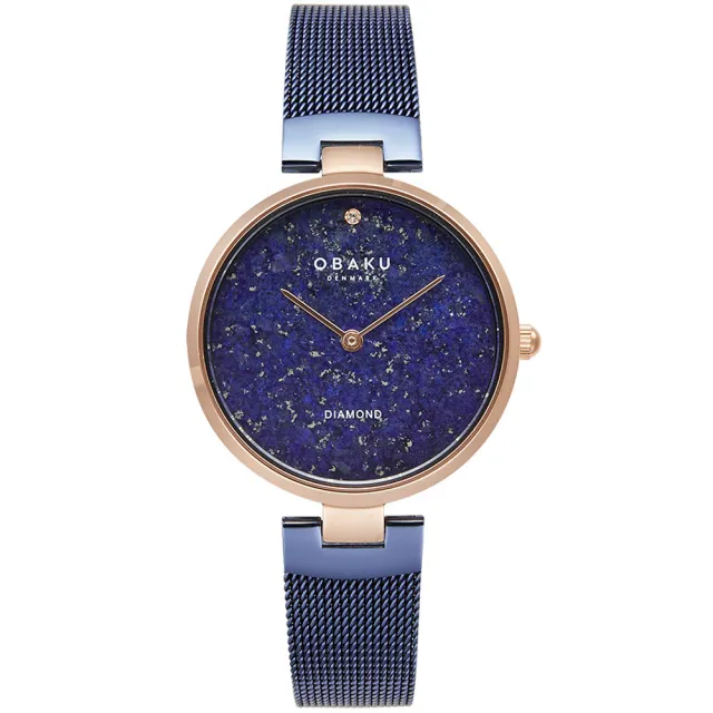 【OBAKU】渦旋幾何時尚腕錶-青金石X玫瑰金(V256LHVLML)