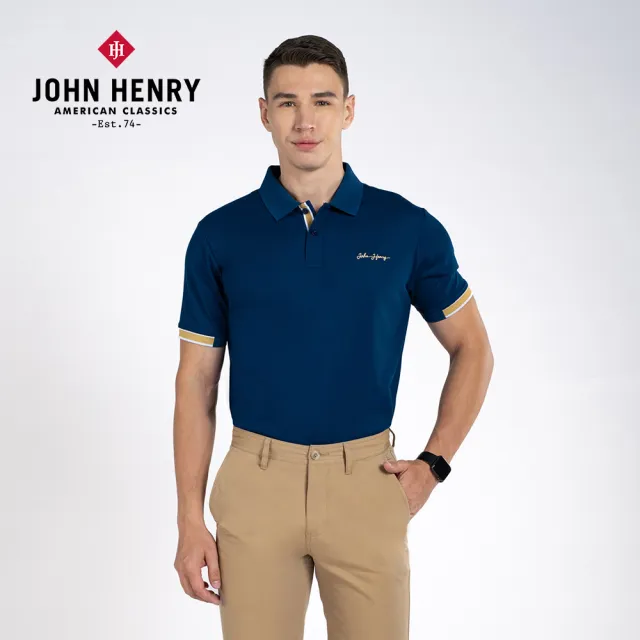 【JOHN HENRY】logo刺繡短袖Polo衫-深藍色