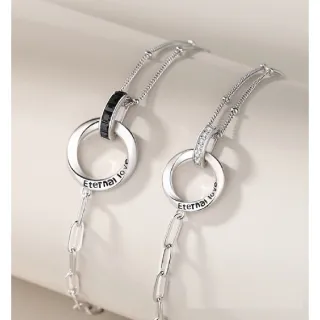 【Porabella】925純銀手鍊 情侶手鏈 不對襯設計雙環手鍊 情人節禮物 告白銀飾 Bracelet 一對販售